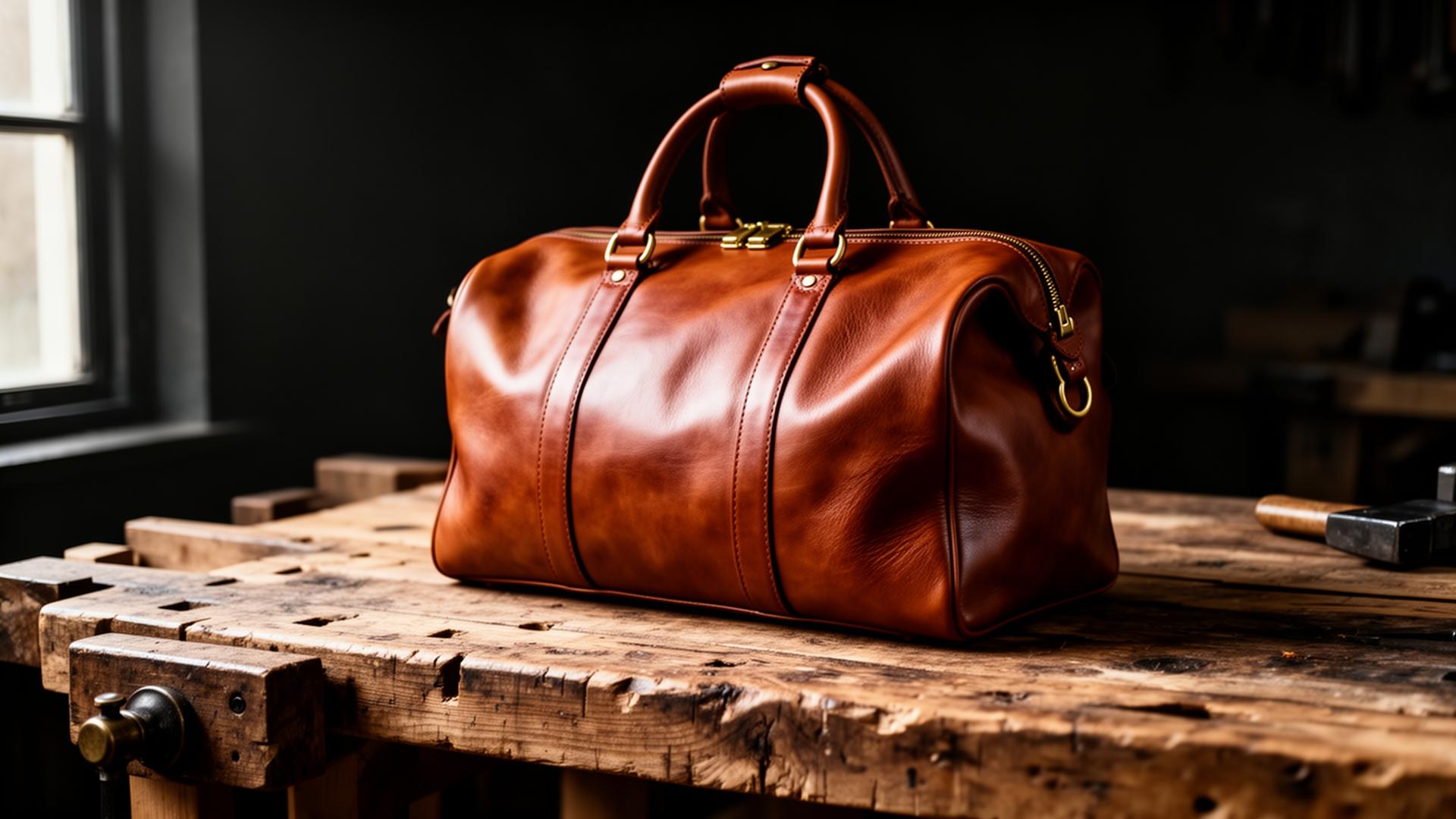 The Meridian Weekender, hand-stitched cognac leather
